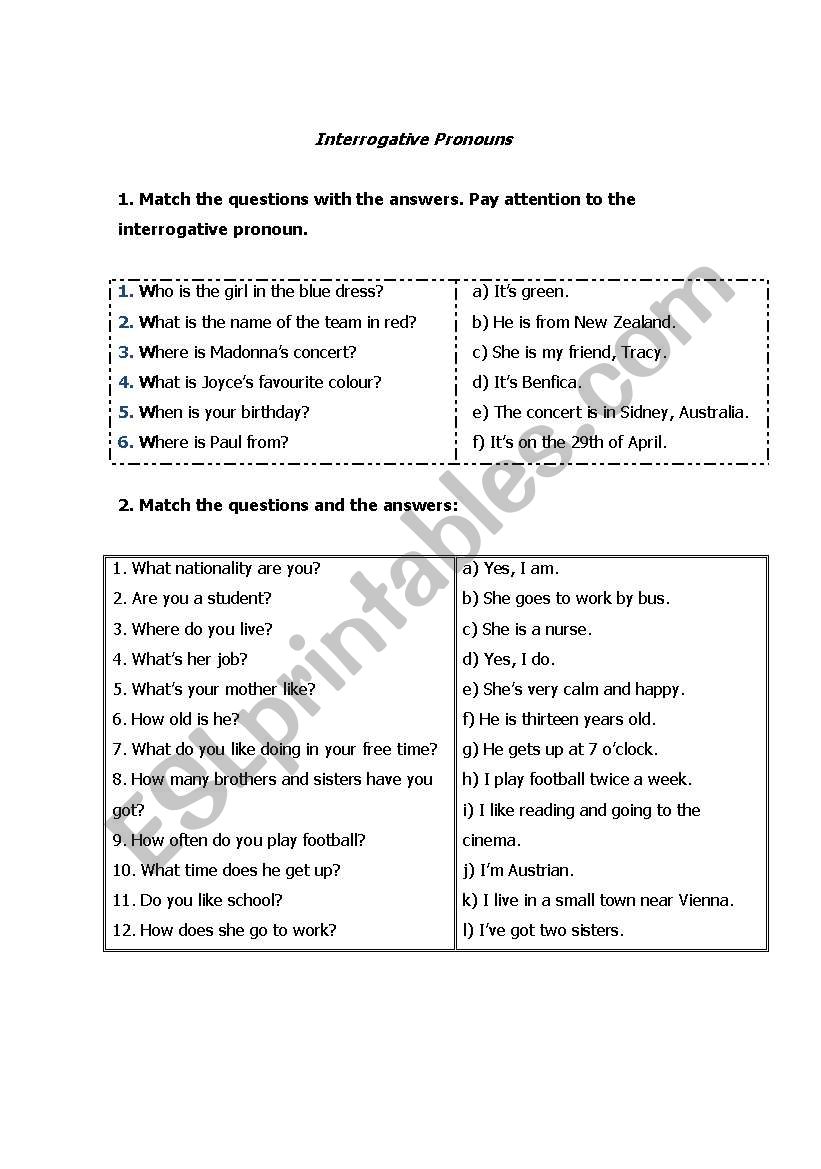 Interrogative Pronouns worksheet