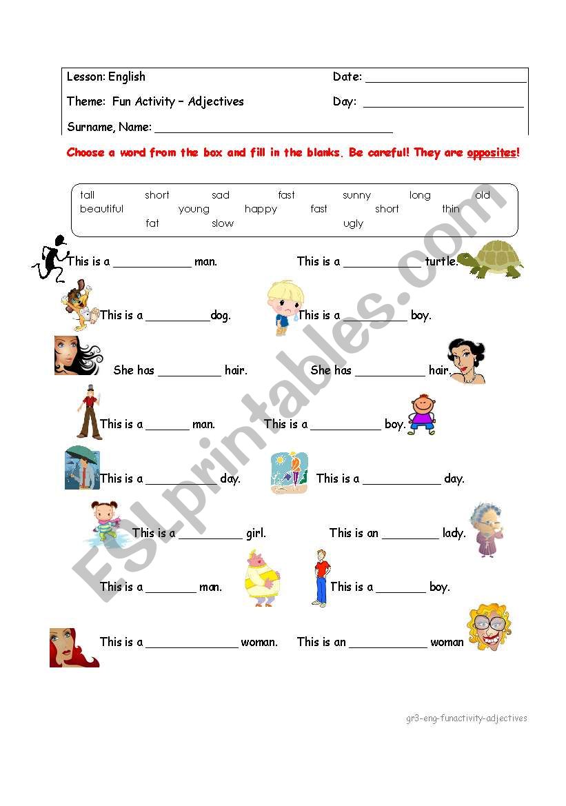 Adjectives worksheet