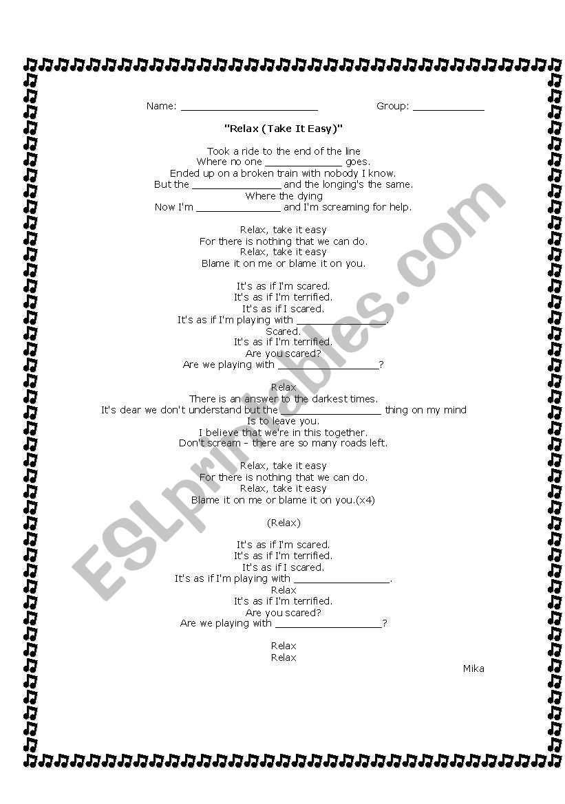 Relax, take it easy! worksheet