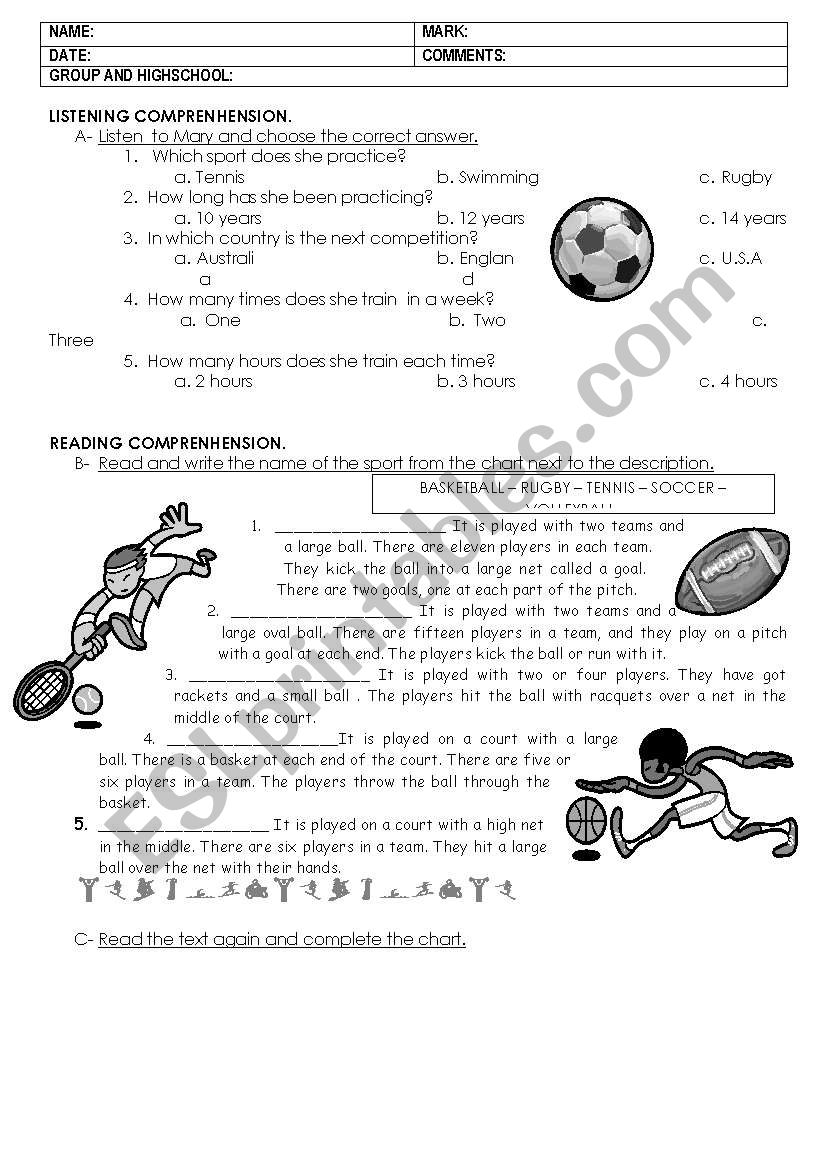 sports worksheet