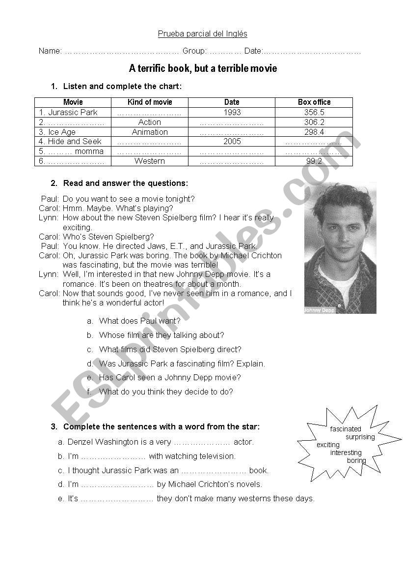 movies worksheet