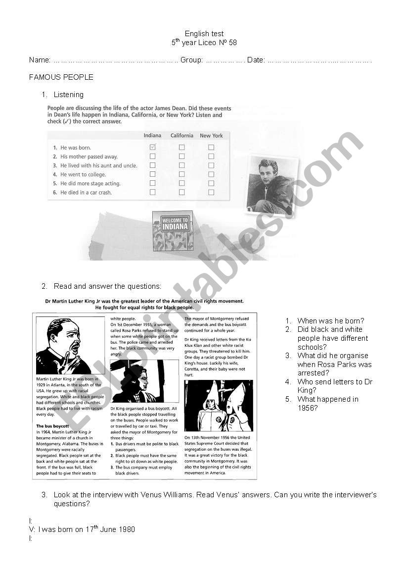 Famous people worksheet