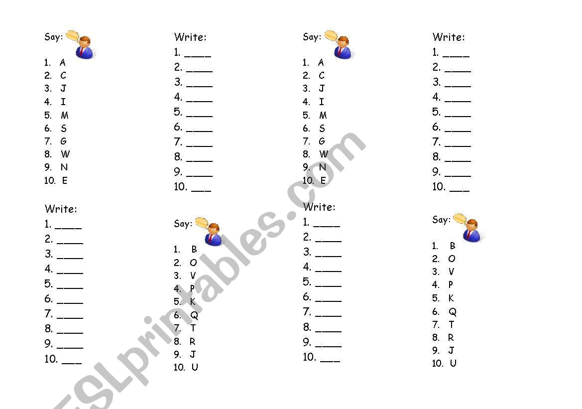 Alphabet Partner Dictation worksheet
