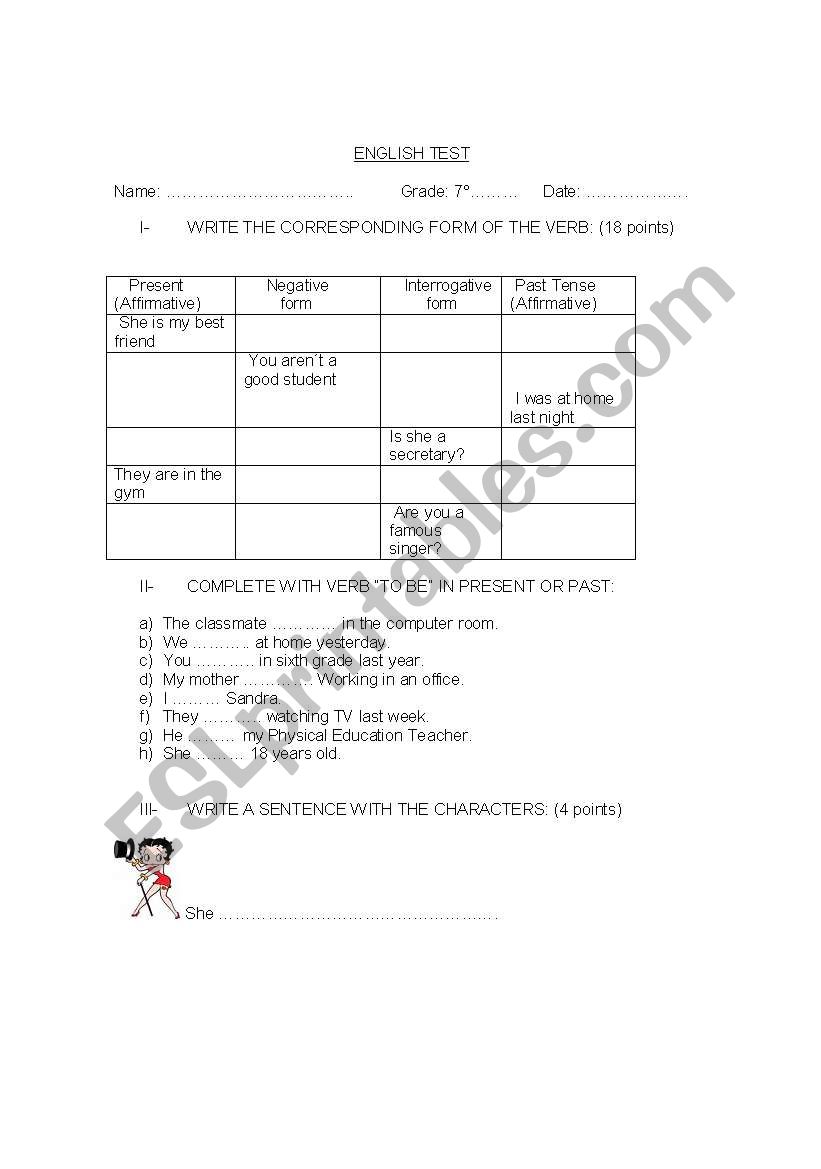 verb to be worksheet