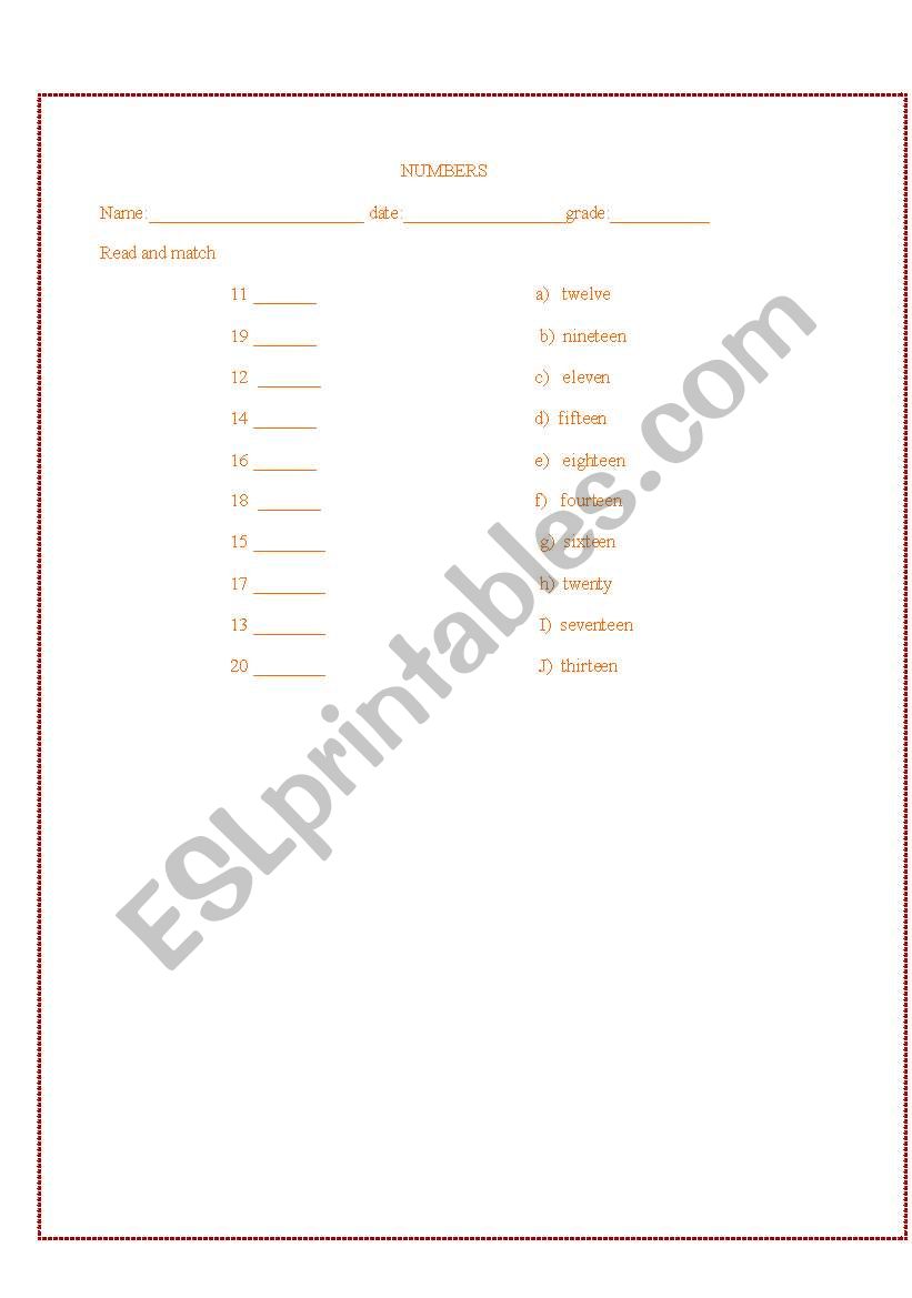 numbers 11 to 20 worksheet