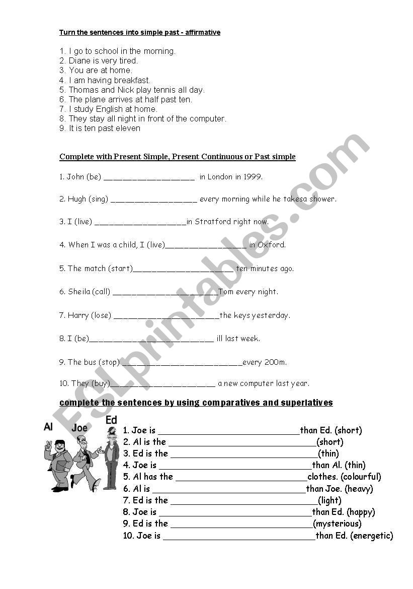tenes & comparatives worksheet