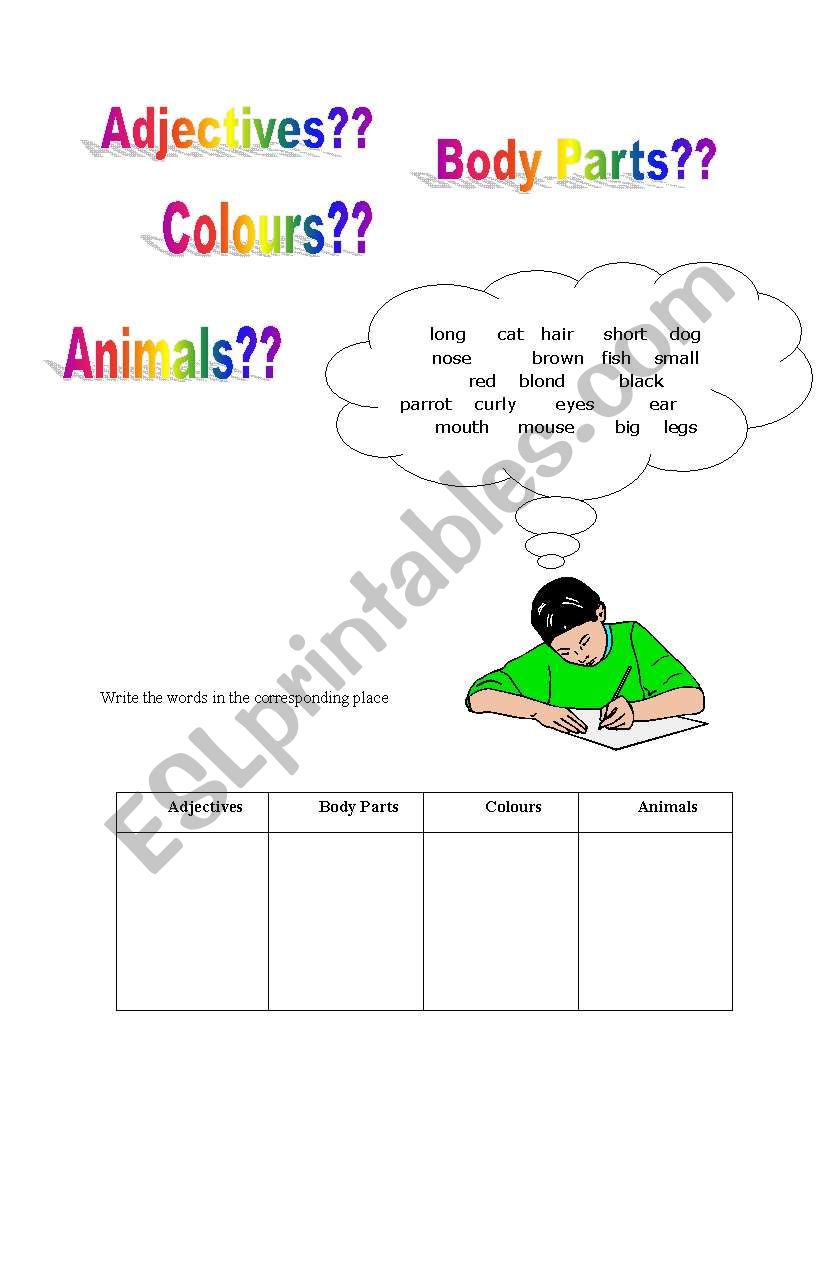 Adjectives - Colours- Body Parts - Animals