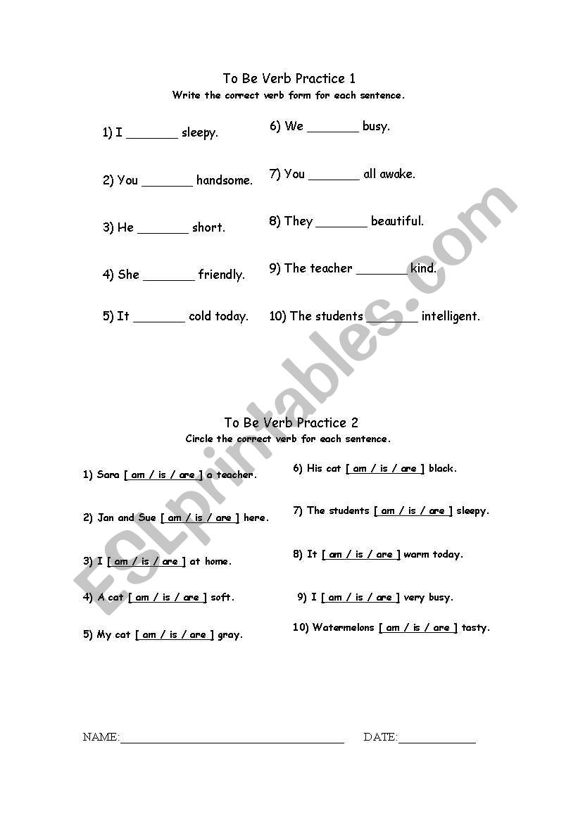To Be Verb Practice  worksheet