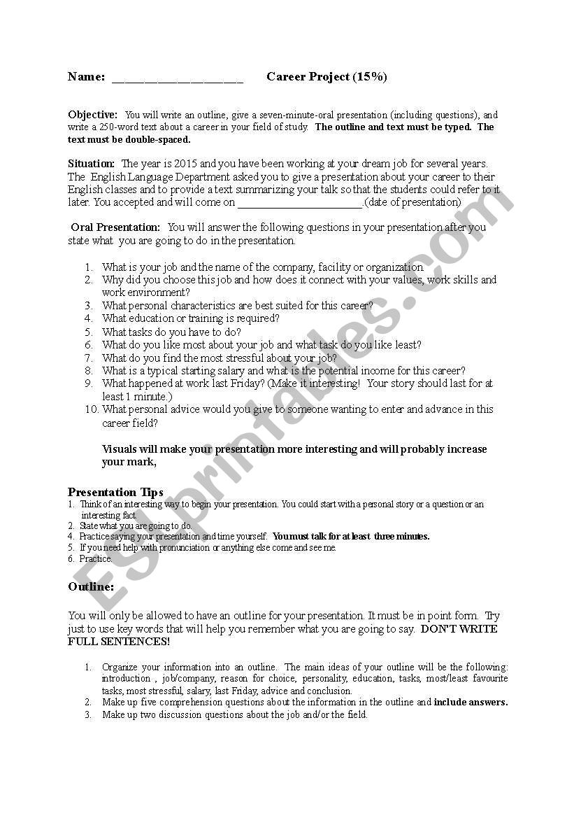 Career Project worksheet