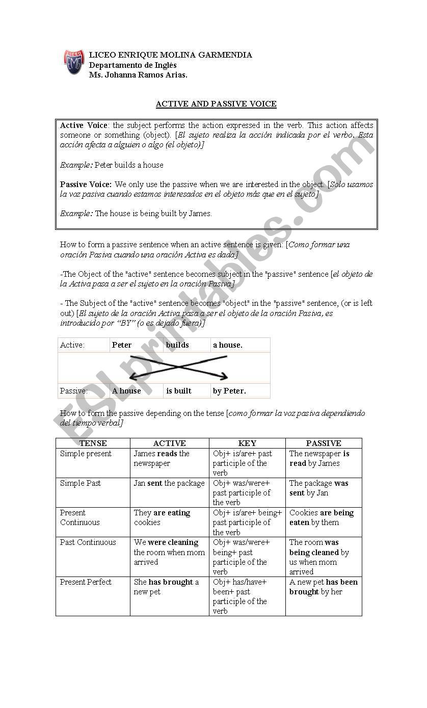 Passive and active voices worksheet