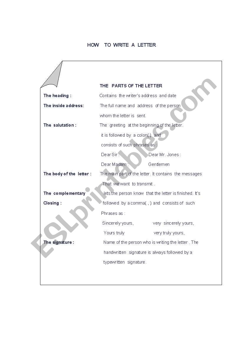 how to write a letter worksheet
