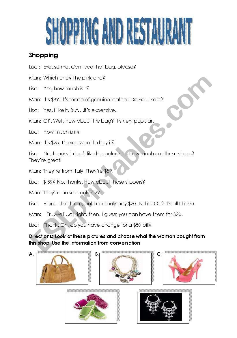 Lets Shop worksheet