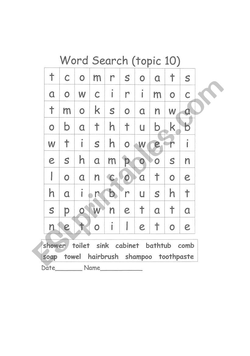 word search worksheet