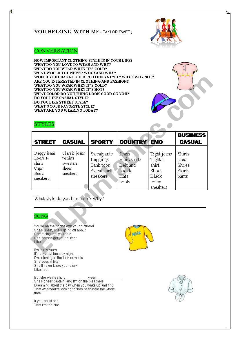 YOU BELONG WITH ME worksheet