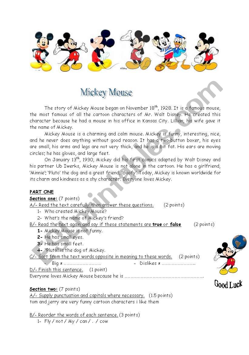 Mickey Mouse worksheet