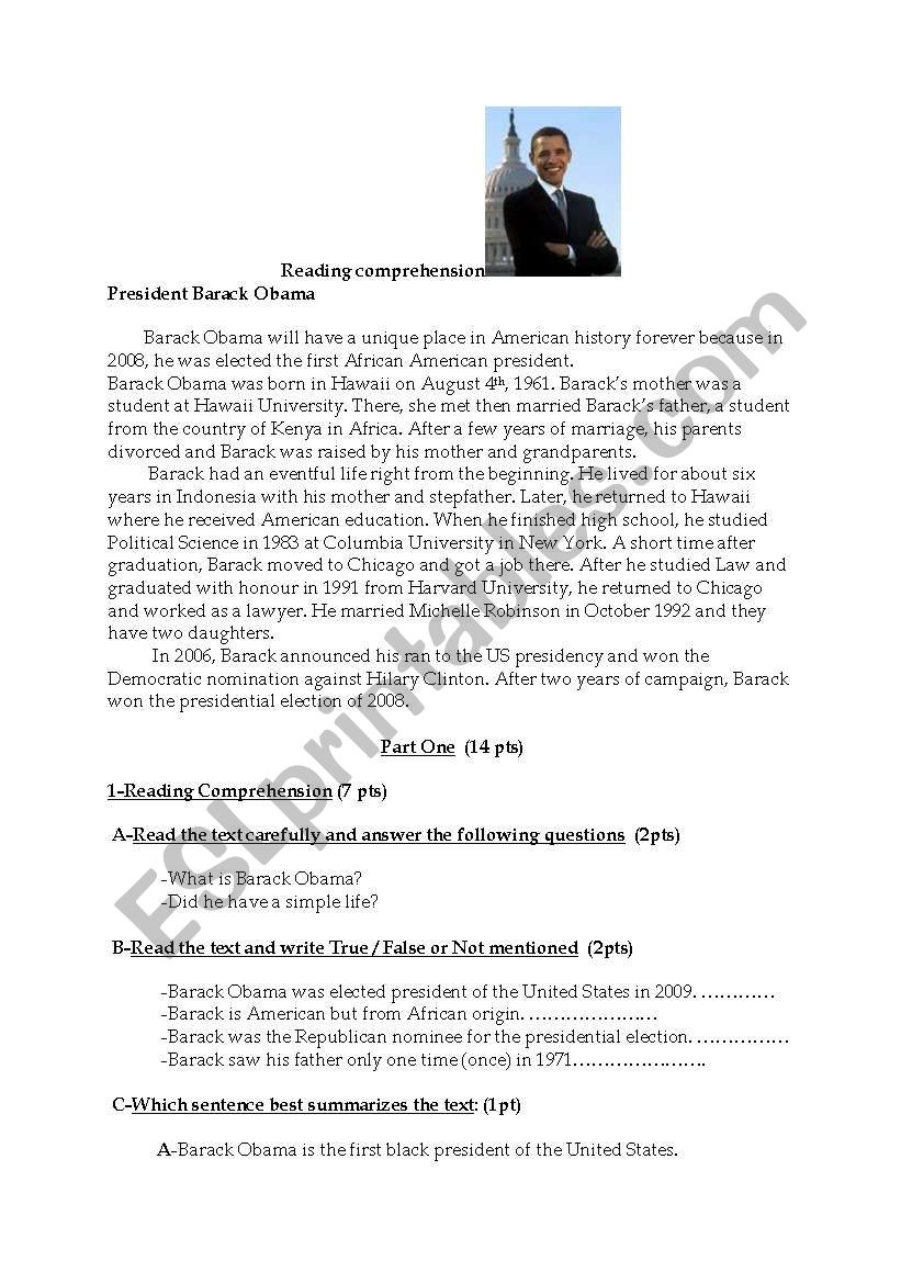 President Barak Obama worksheet