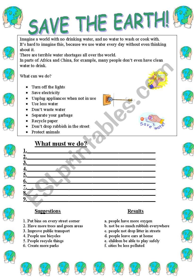 Save the Earth worksheet