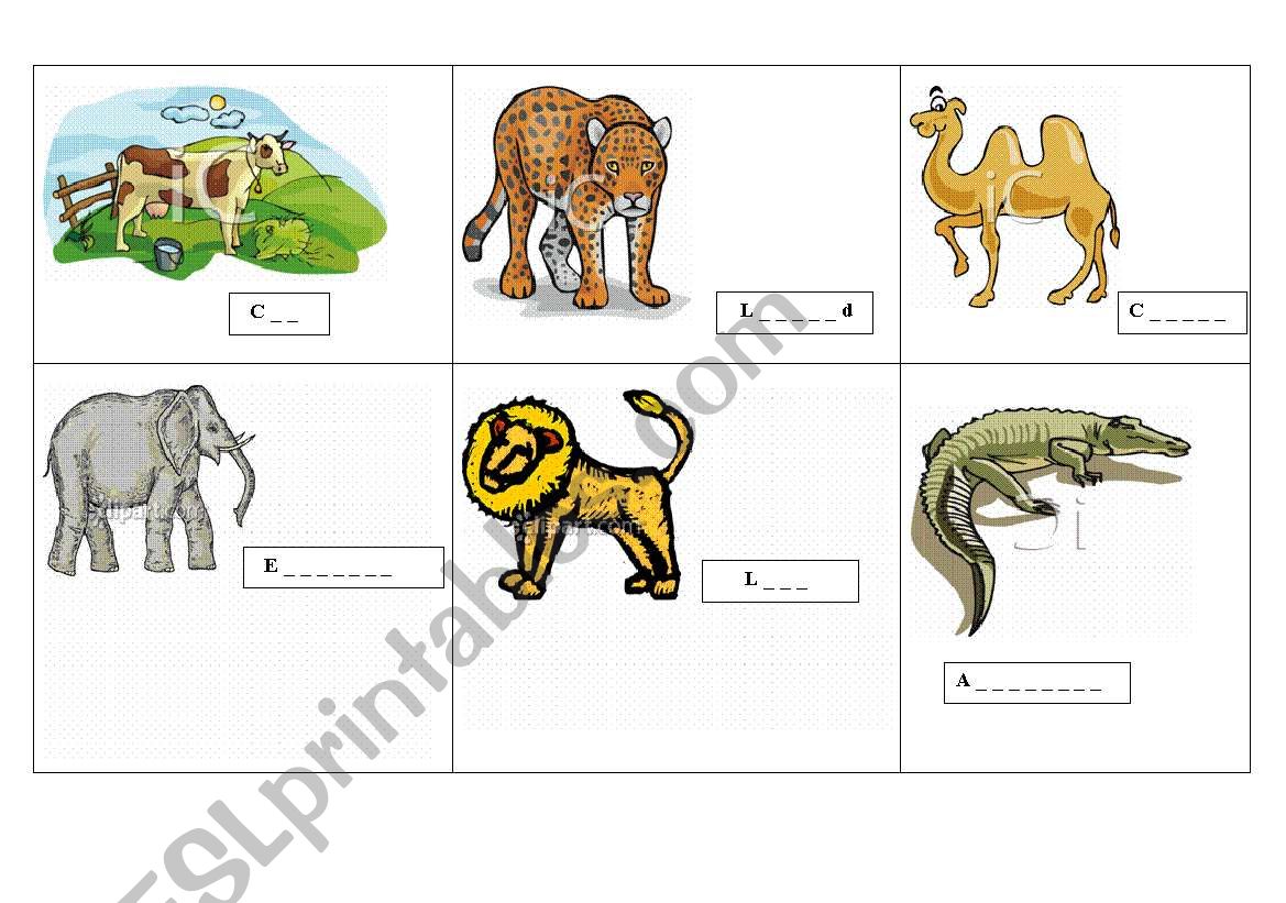 Animals: spelling practice worksheet