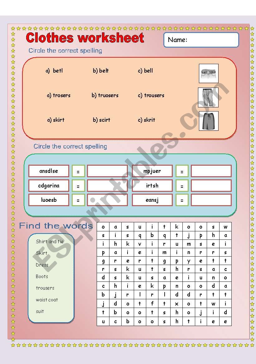 Clothes vocabulary worksheet