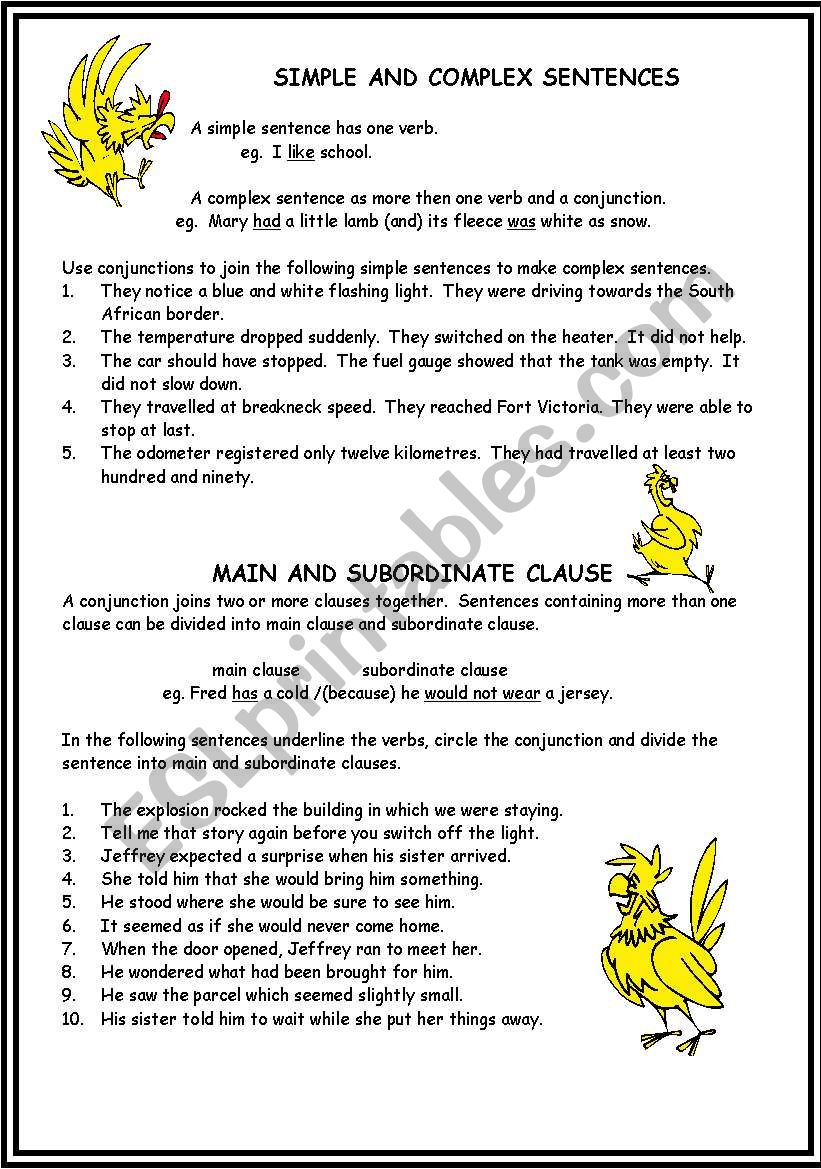 Simple and complex sentences worksheet