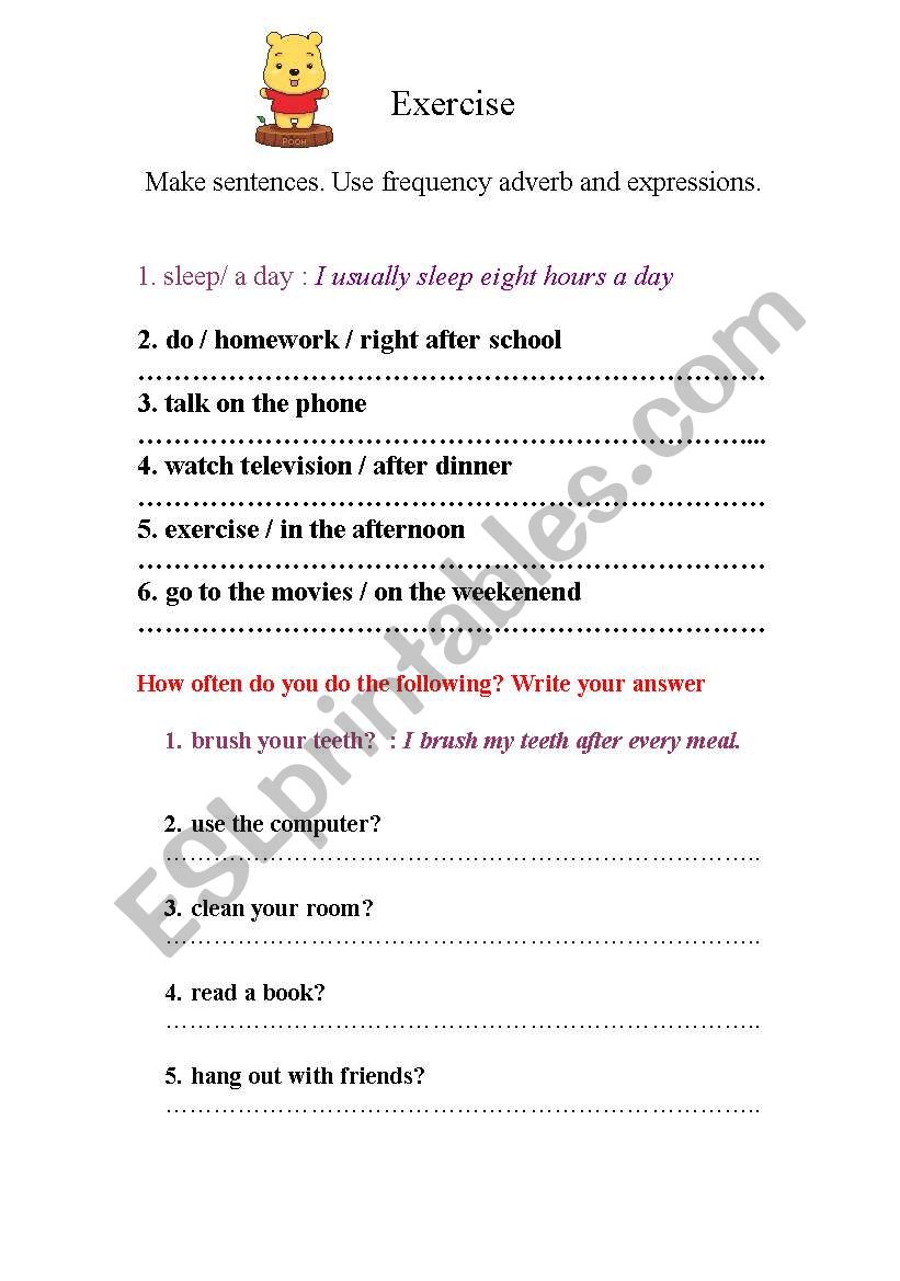 freqency adverb worksheet