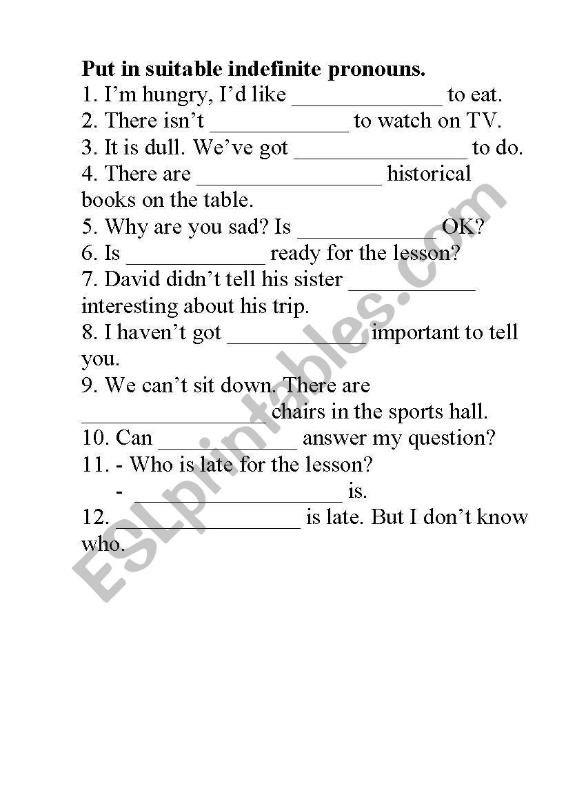 Indefinite Pronouns worksheet