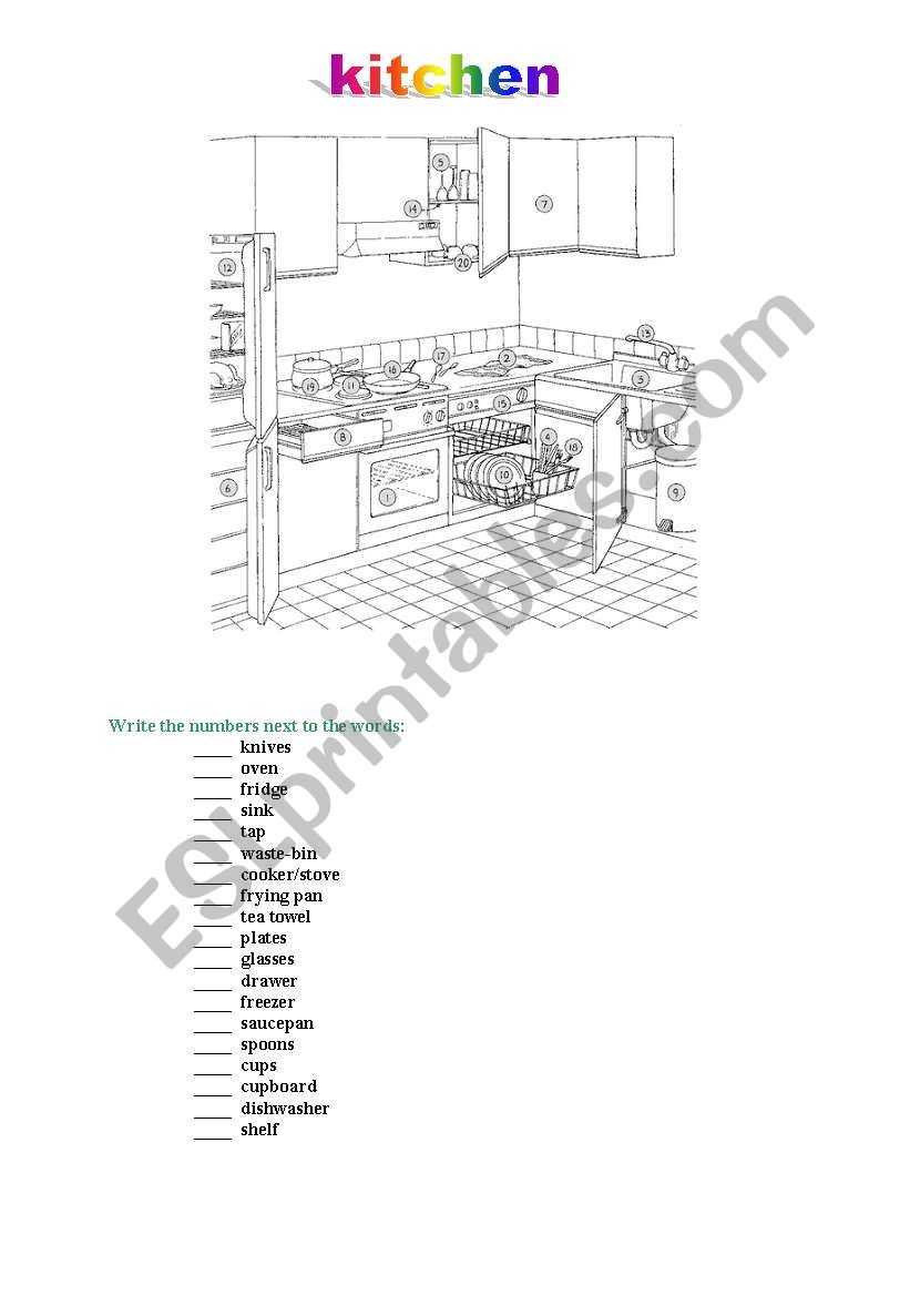 kitchen worksheet