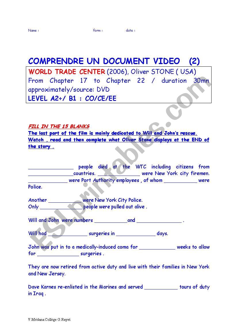 WTC / VIDEO WORKSHOP ( Oliver Stone movie ,2006) DOC 2