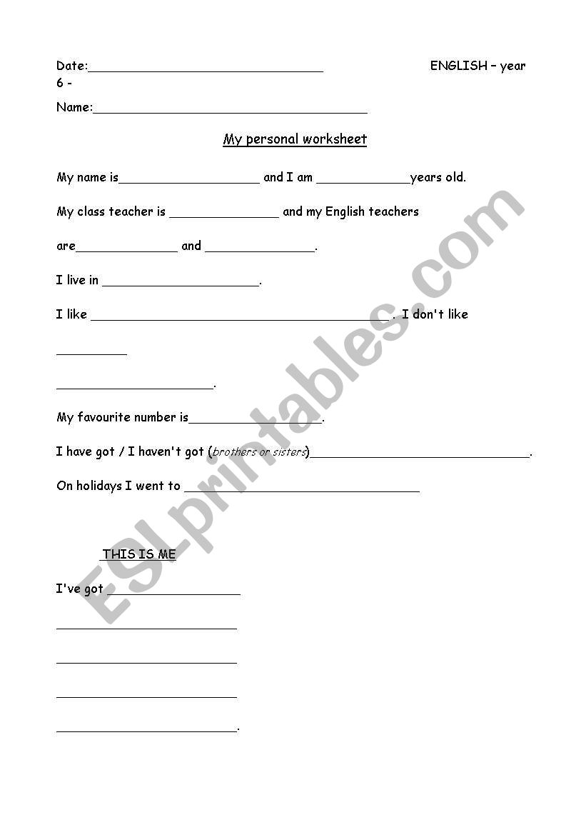 My personal Worksheet worksheet