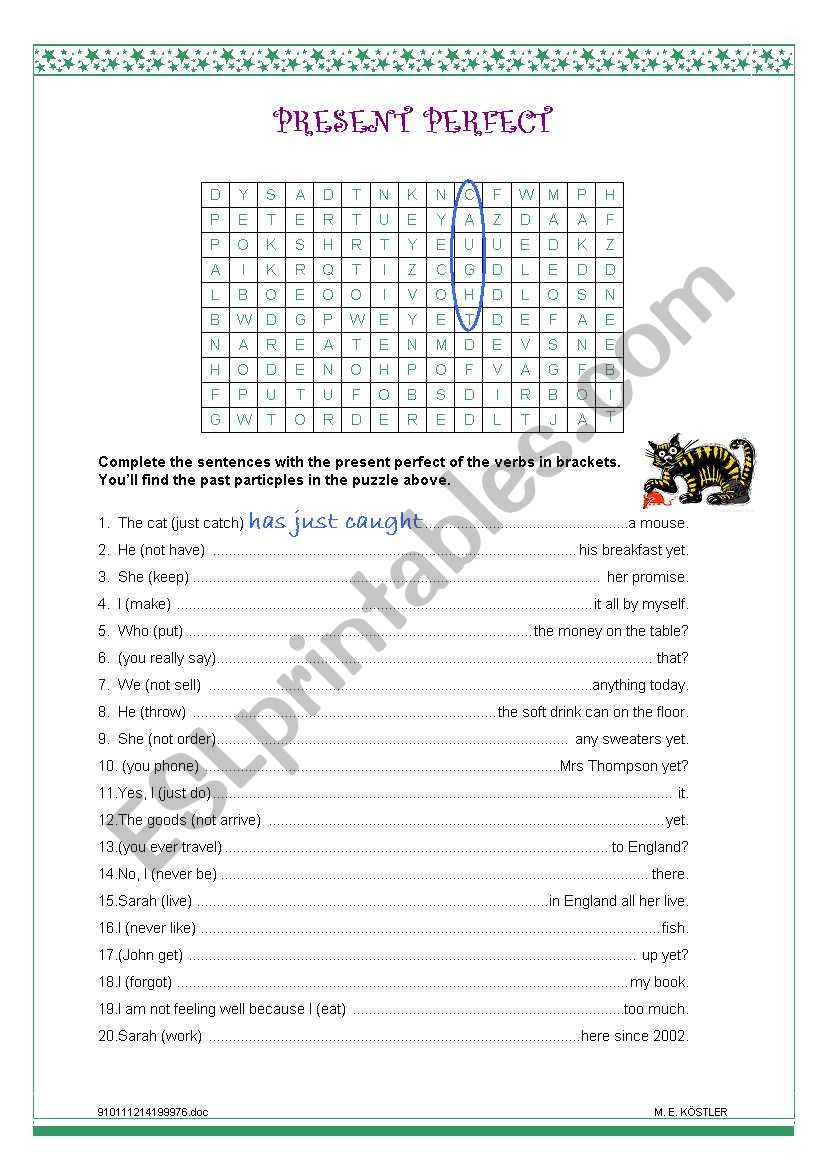 Present perfect puzzle worksheet