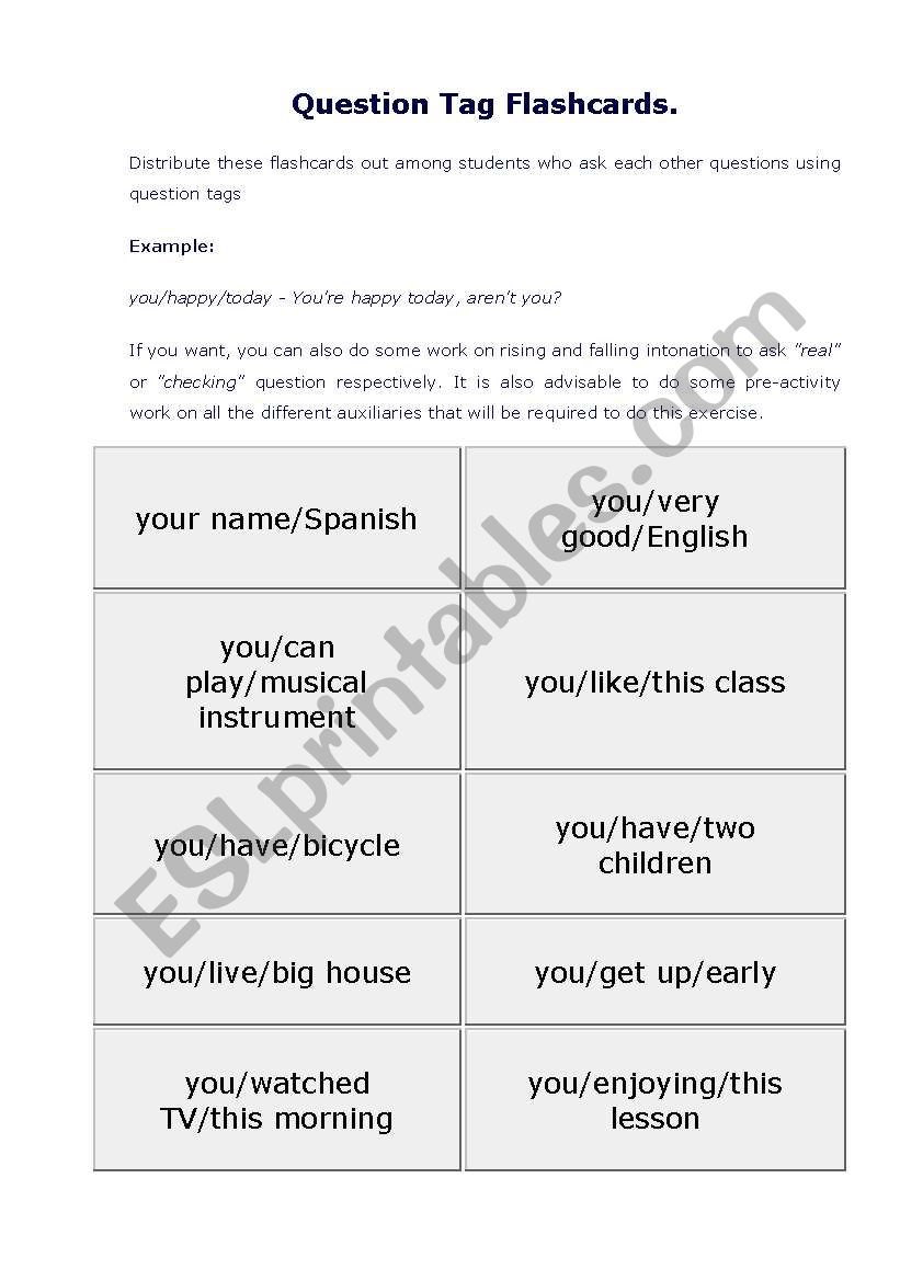 Question Tags Flashcards worksheet