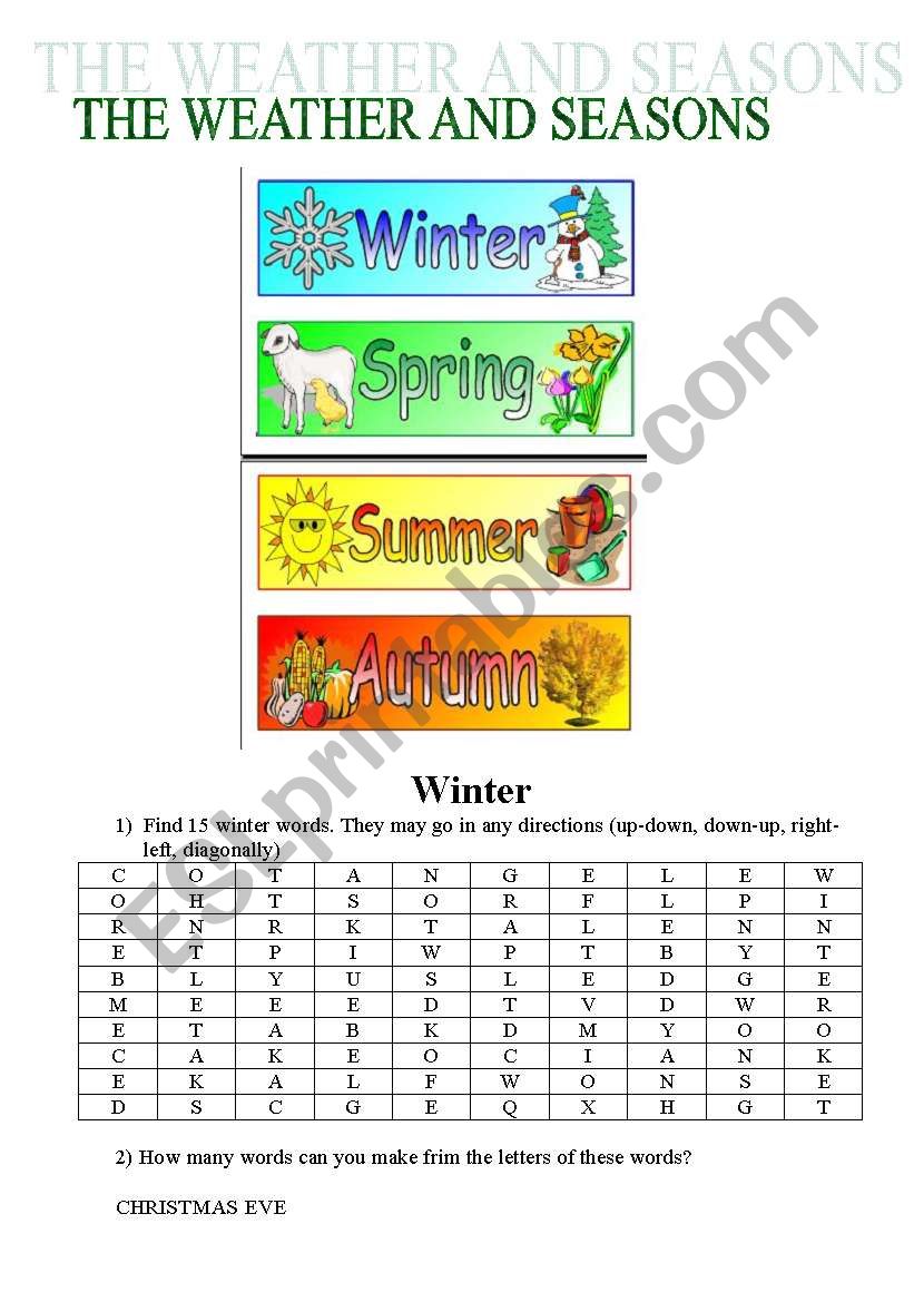 THE WEATHER AND SEASONS worksheet