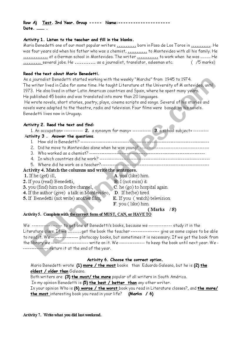 class mario benedetti worksheet