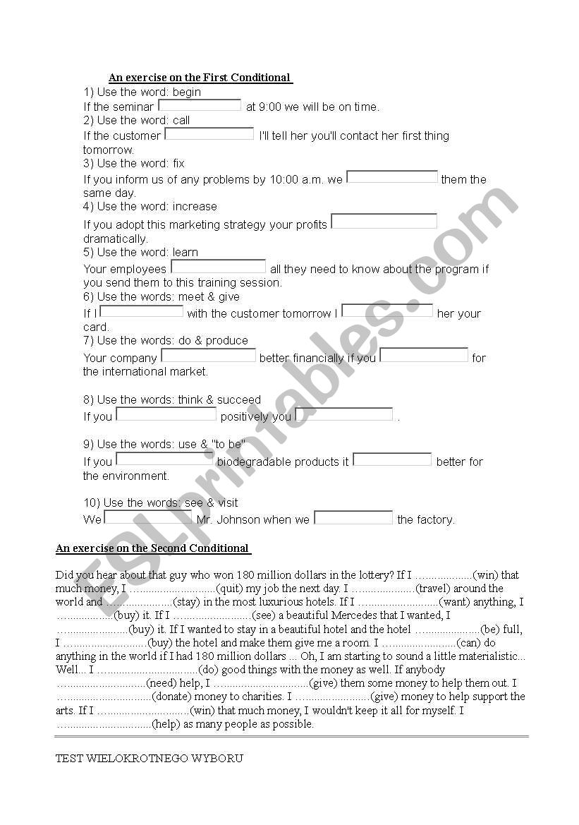 Conditionals - exercises worksheet