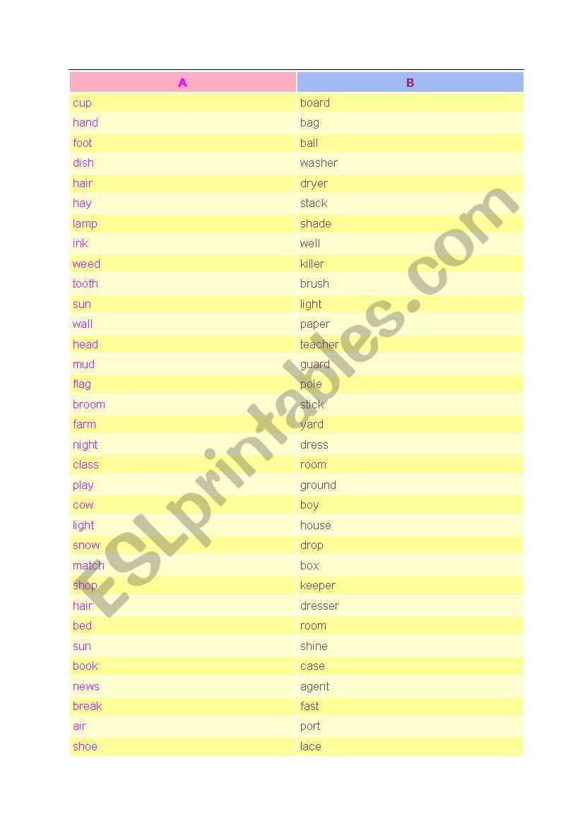 some compound words worksheet