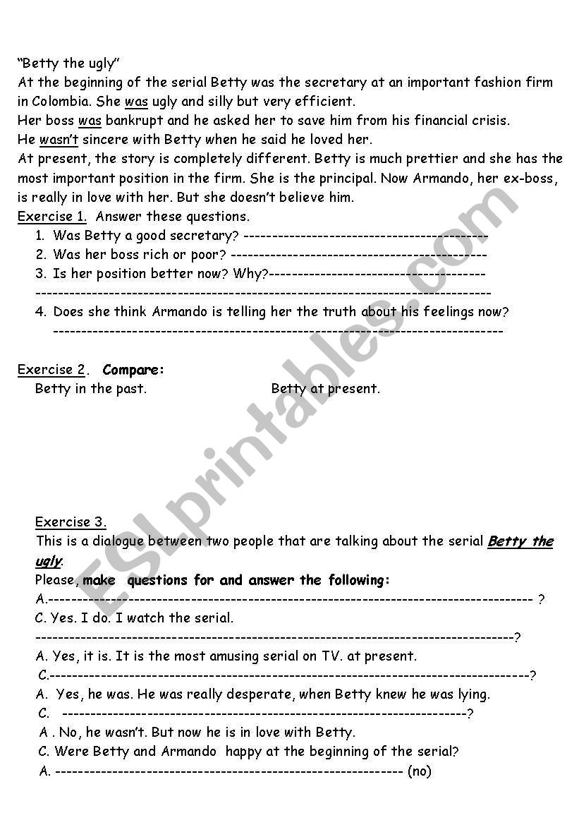 betty theugly worksheet