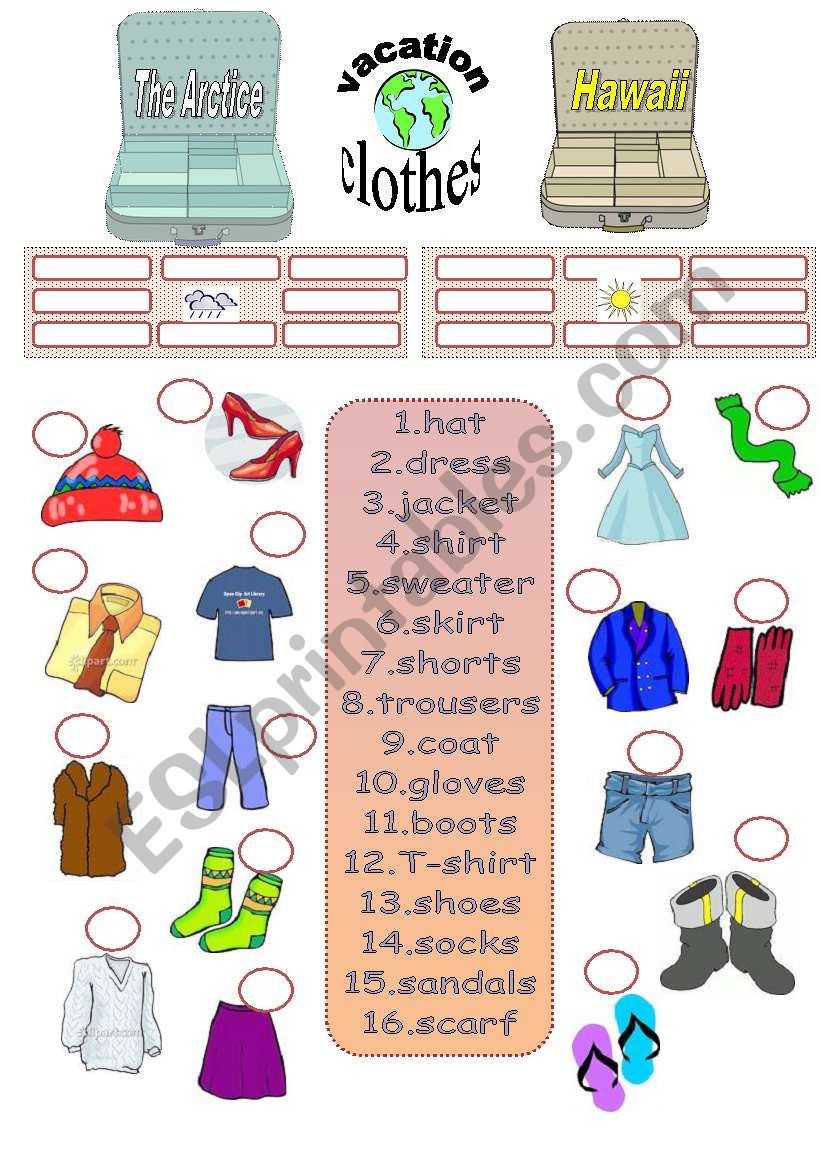 vacation clothes worksheet