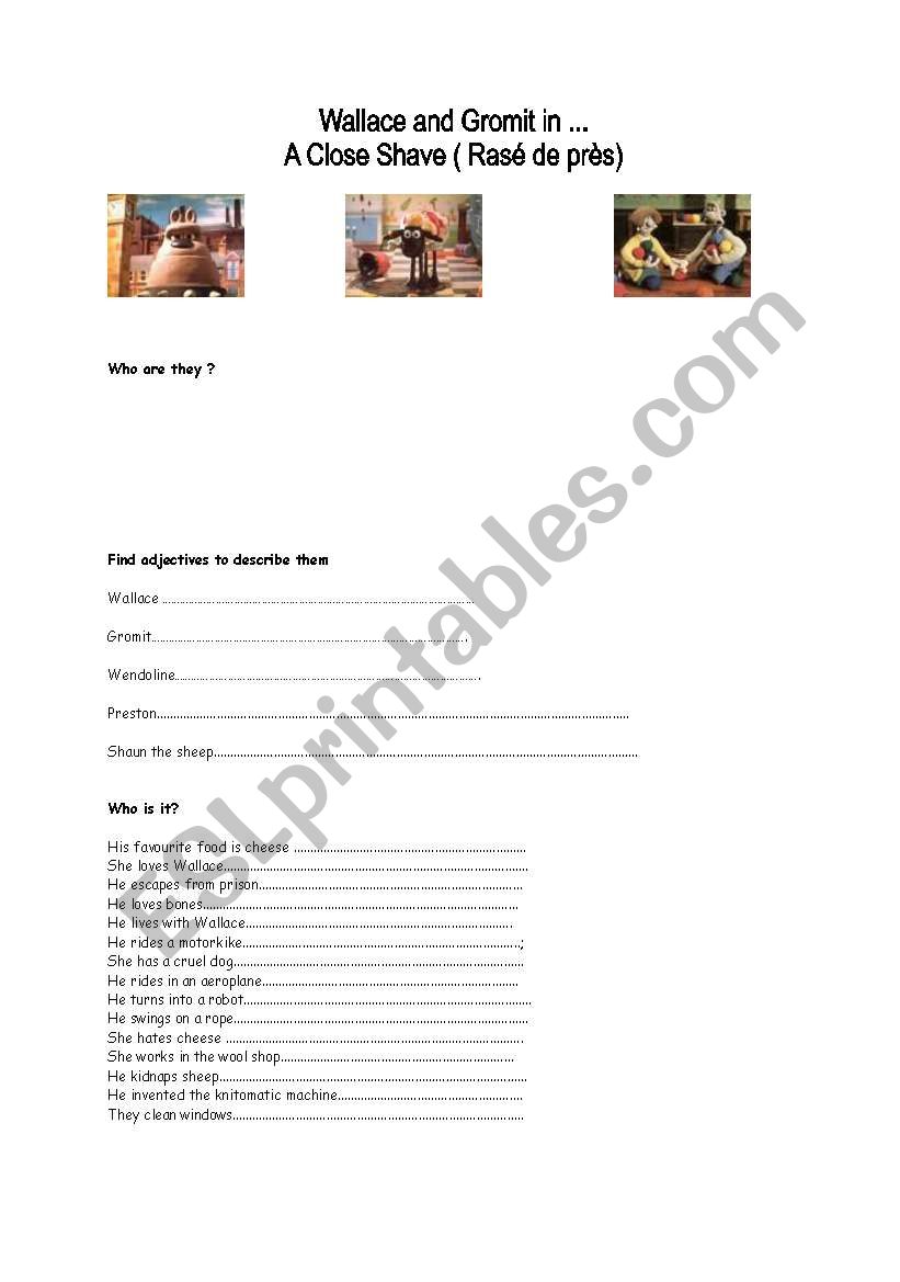 wallace et gromit worksheet