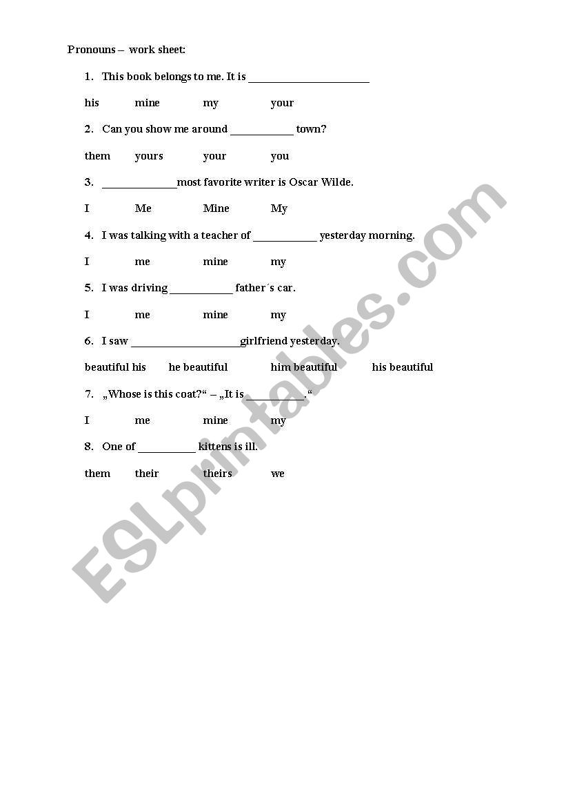 pronouns worksheet