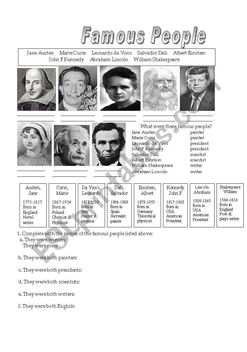 Famous People worksheet