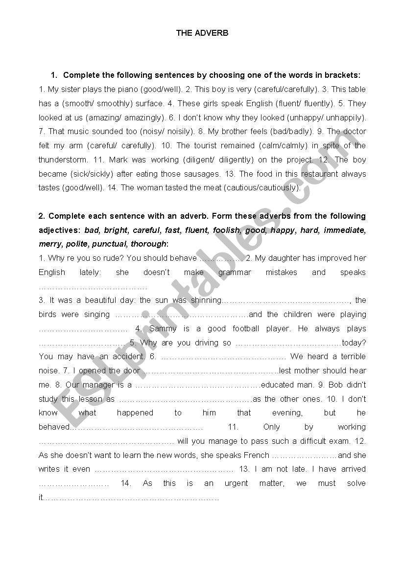 adverbs  worksheet
