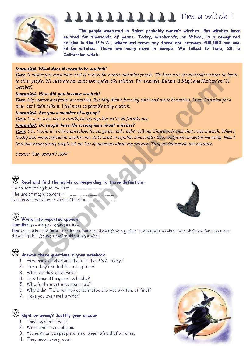 Interview of a witch worksheet