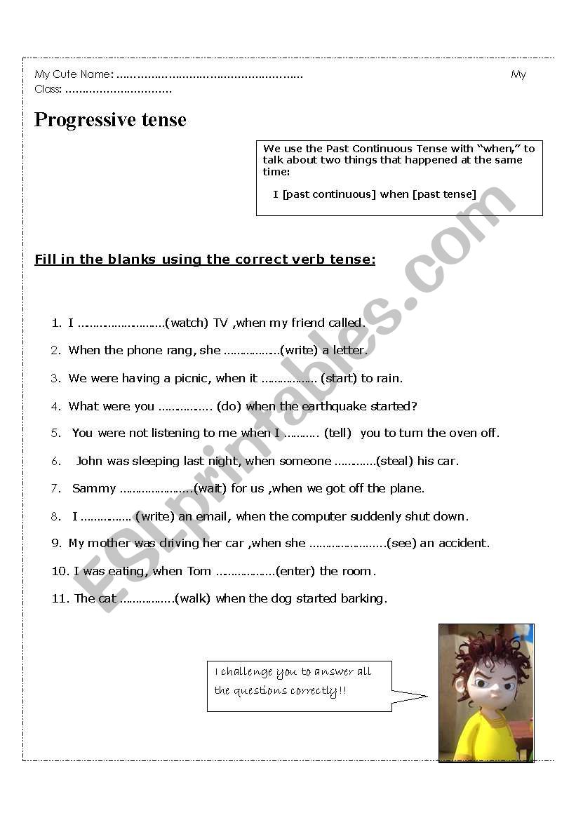 Past Progressive Tense worksheet