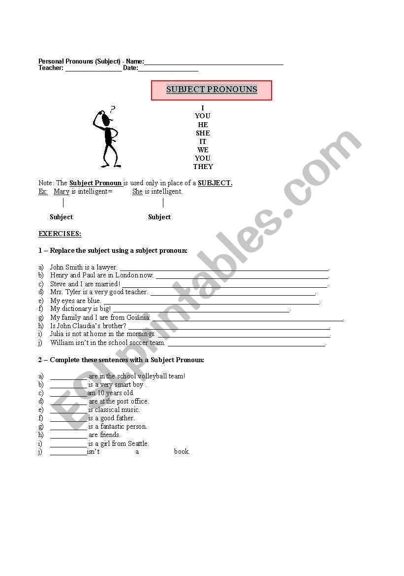 Subject Pronouns worksheet