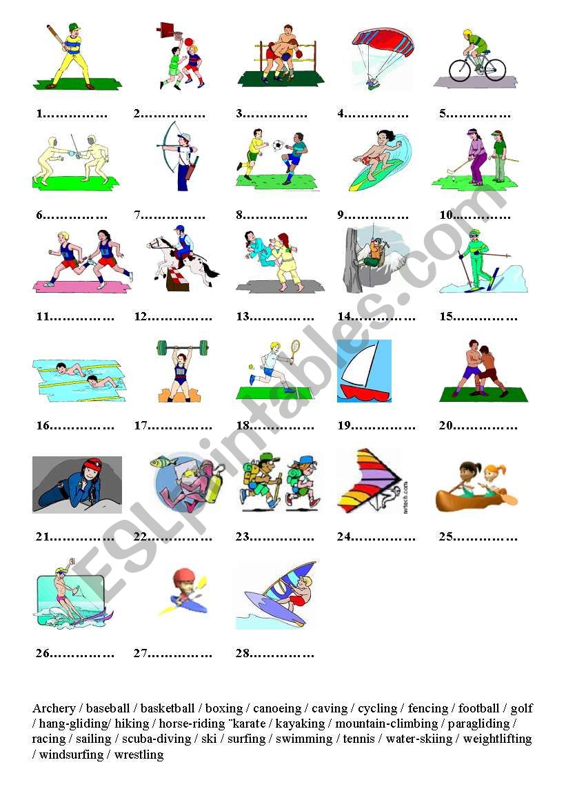 Learn vocabulary linked with sports, verbs, lots of possible activities