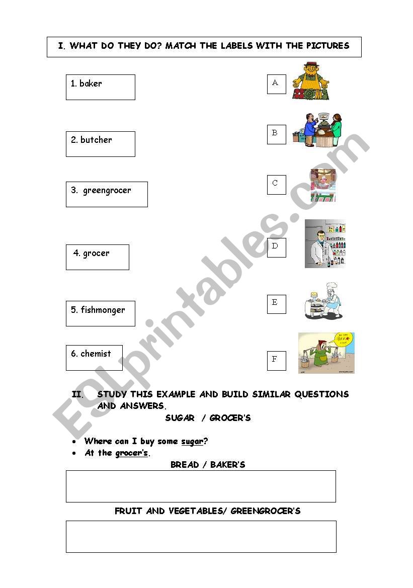 SHOPS AND SHOPKEEPERS worksheet