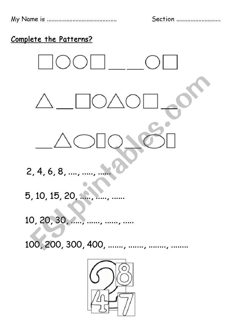 number patterns worksheet