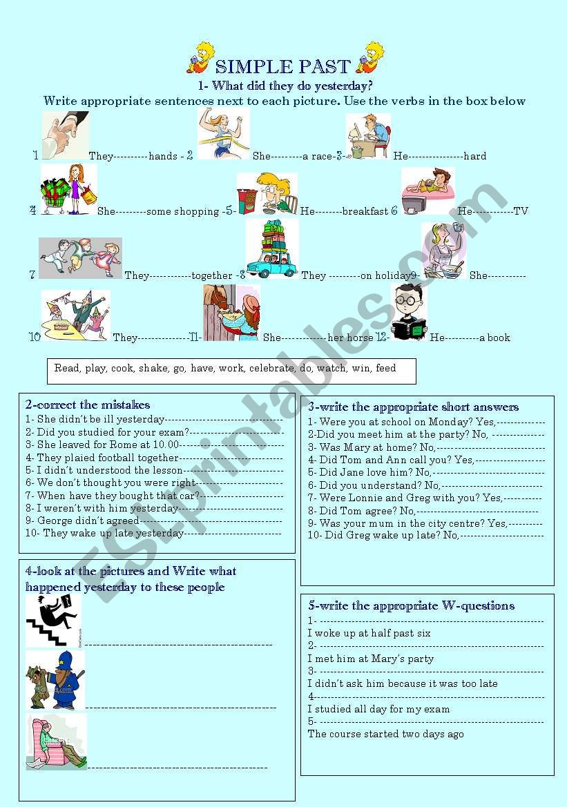 Simple past exercises worksheet