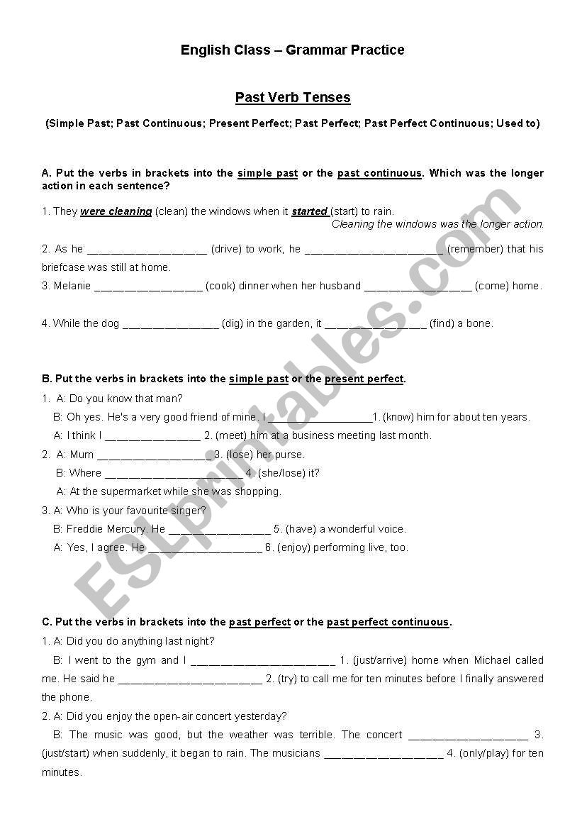 Past Verb Tenses worksheet
