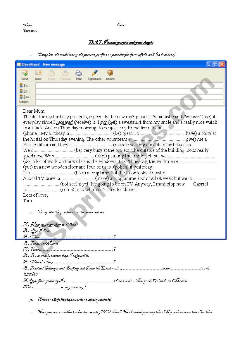 Present Perfect - Past simple test